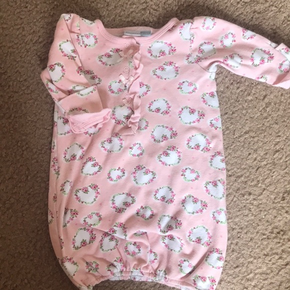 Preemie Pink Swiss Roses Ruffle Baby Sleeper Dress - Picture 1 of 8